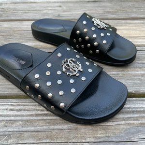 Roberto Cavalli Men Slide Black Rubber Upper Sandal Shoes Made in Italy Size 41